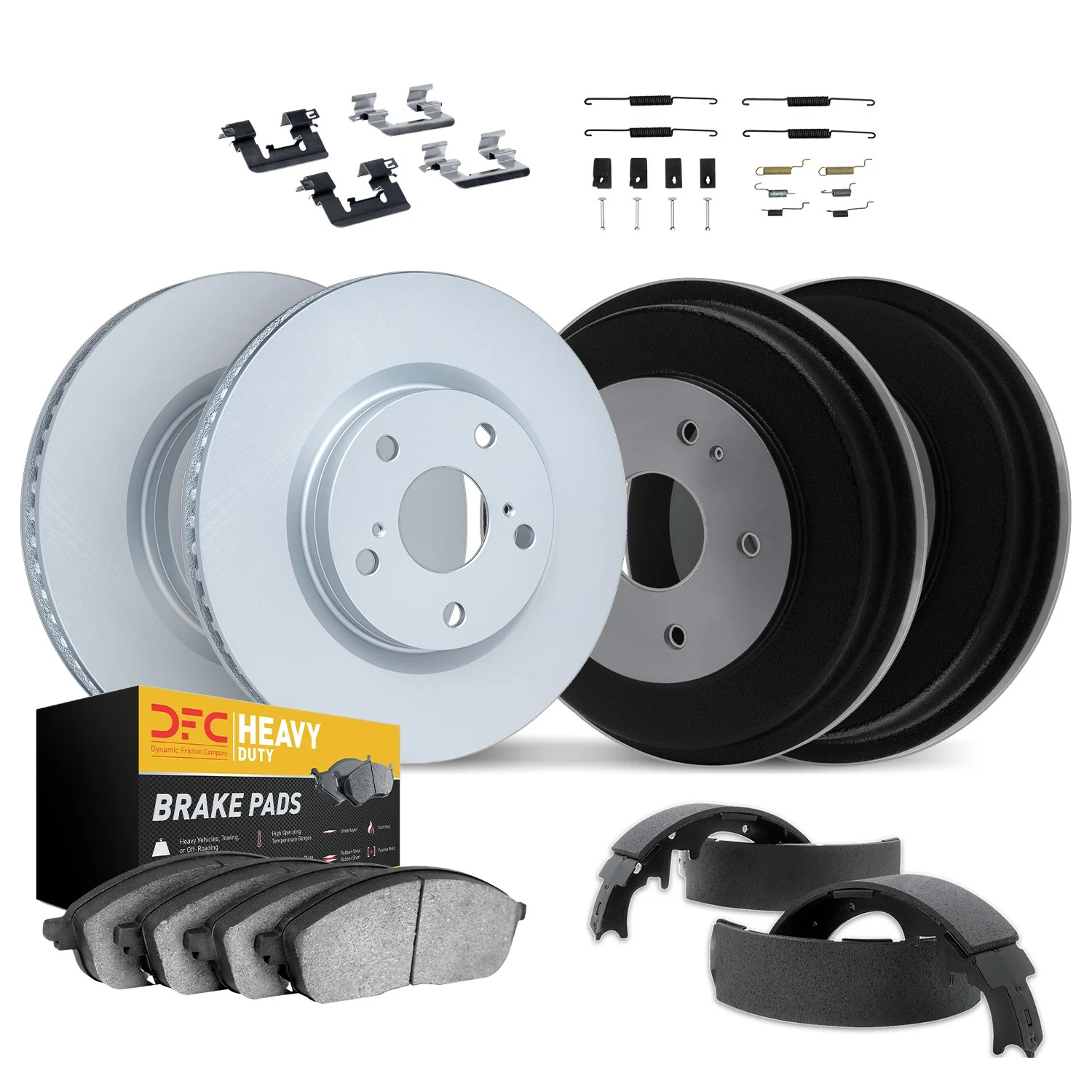 Dynamite Friction 4214-42028 Disc Brake Pad and Rotor / Drum Brake Shoe and Drum Kit - Front and Rear