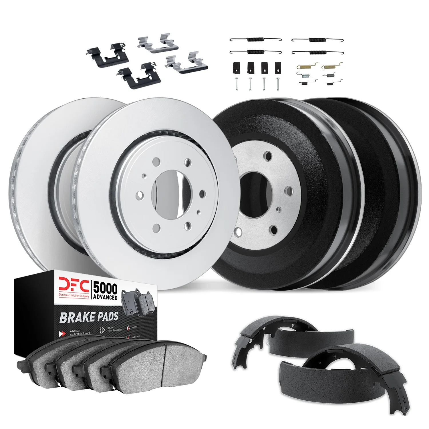 Dynamite Friction 4514-47160 Disc Brake Pad and Rotor / Drum Brake Shoe and Drum Kit - Front and Rear