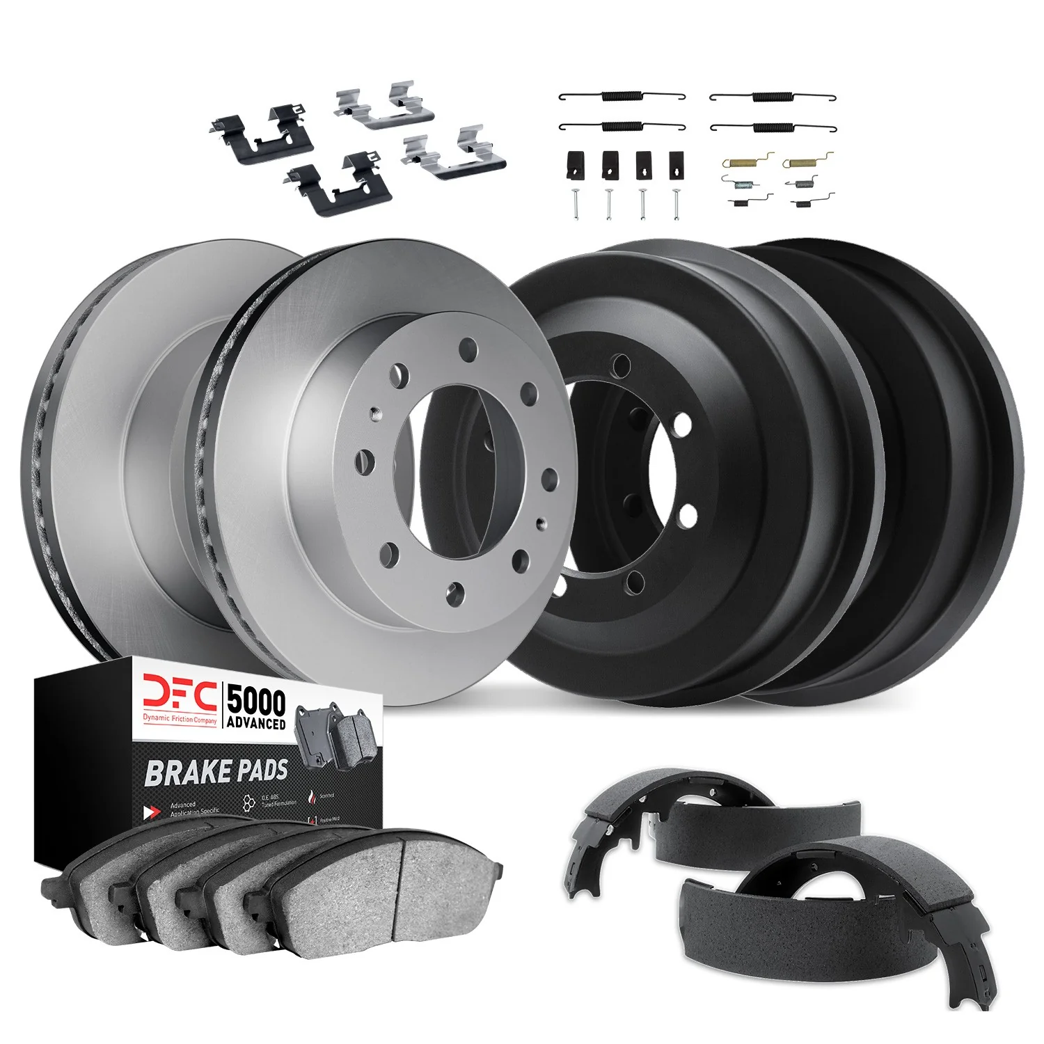Dynamite Friction 4514-54188 Disc Brake Pad and Rotor / Drum Brake Shoe and Drum Kit - Front and Rear