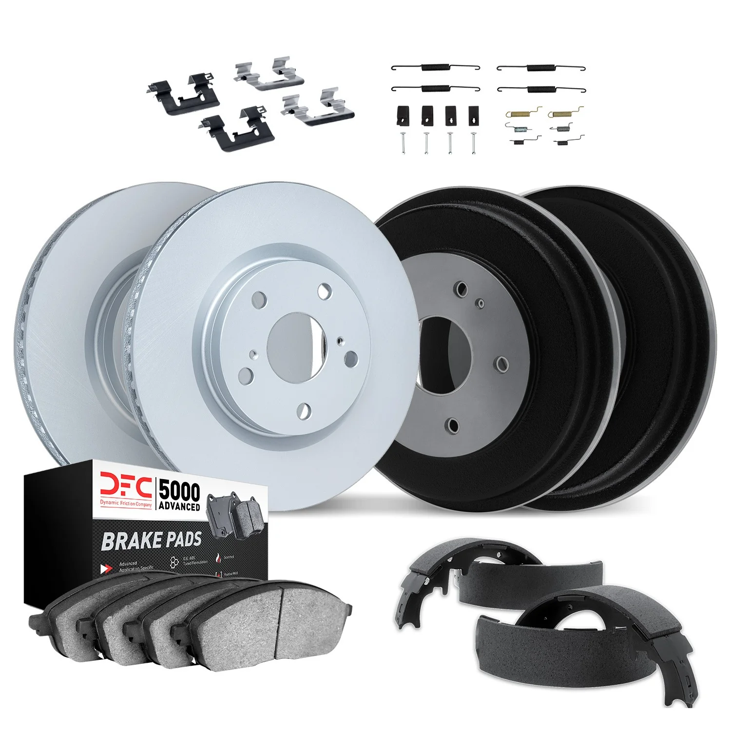 Dynamite Friction 4514-76090 Disc Brake Pad and Rotor / Drum Brake Shoe and Drum Kit - Front and Rear