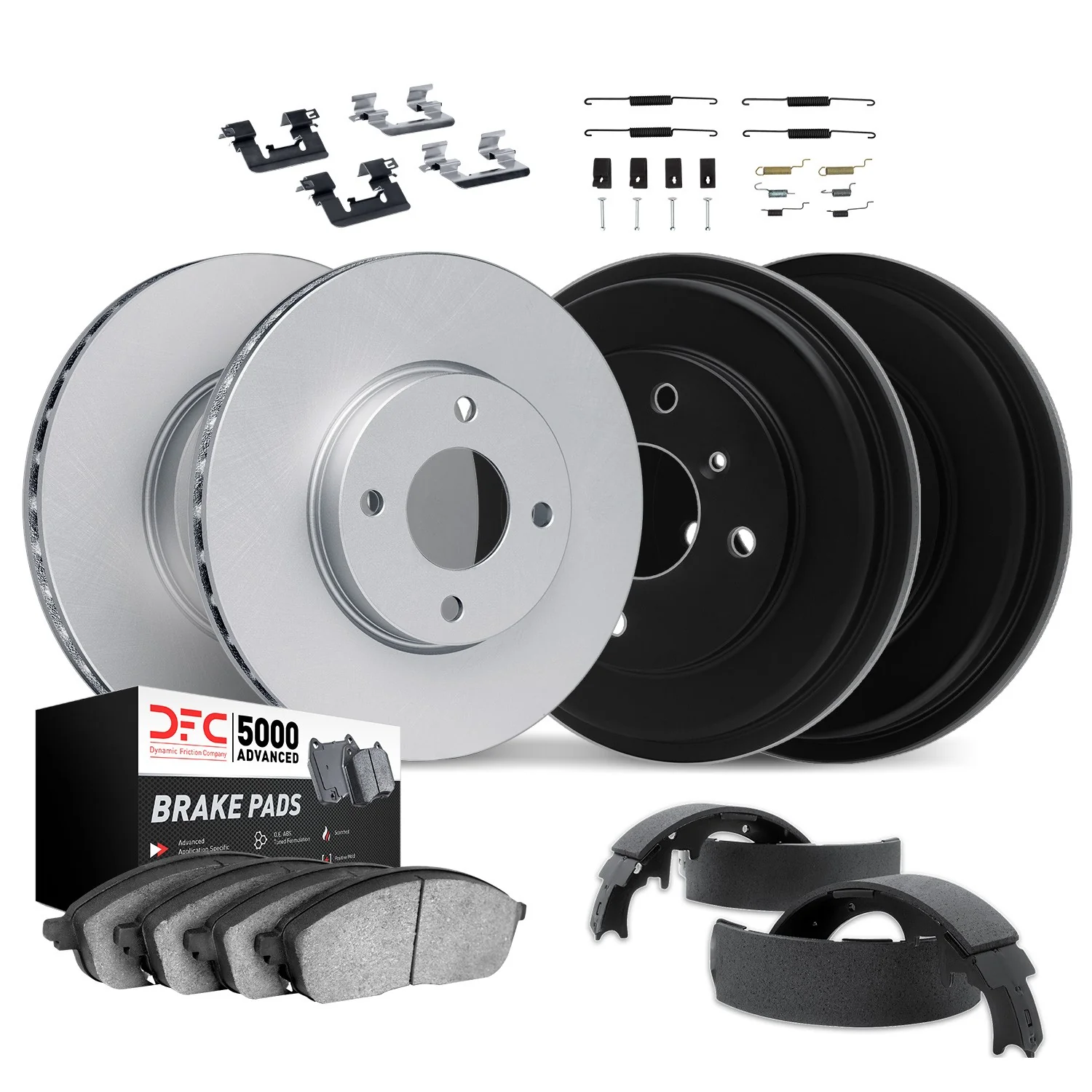 Dynamite Friction 4514-76097 Disc Brake Pad and Rotor / Drum Brake Shoe and Drum Kit - Front and Rear